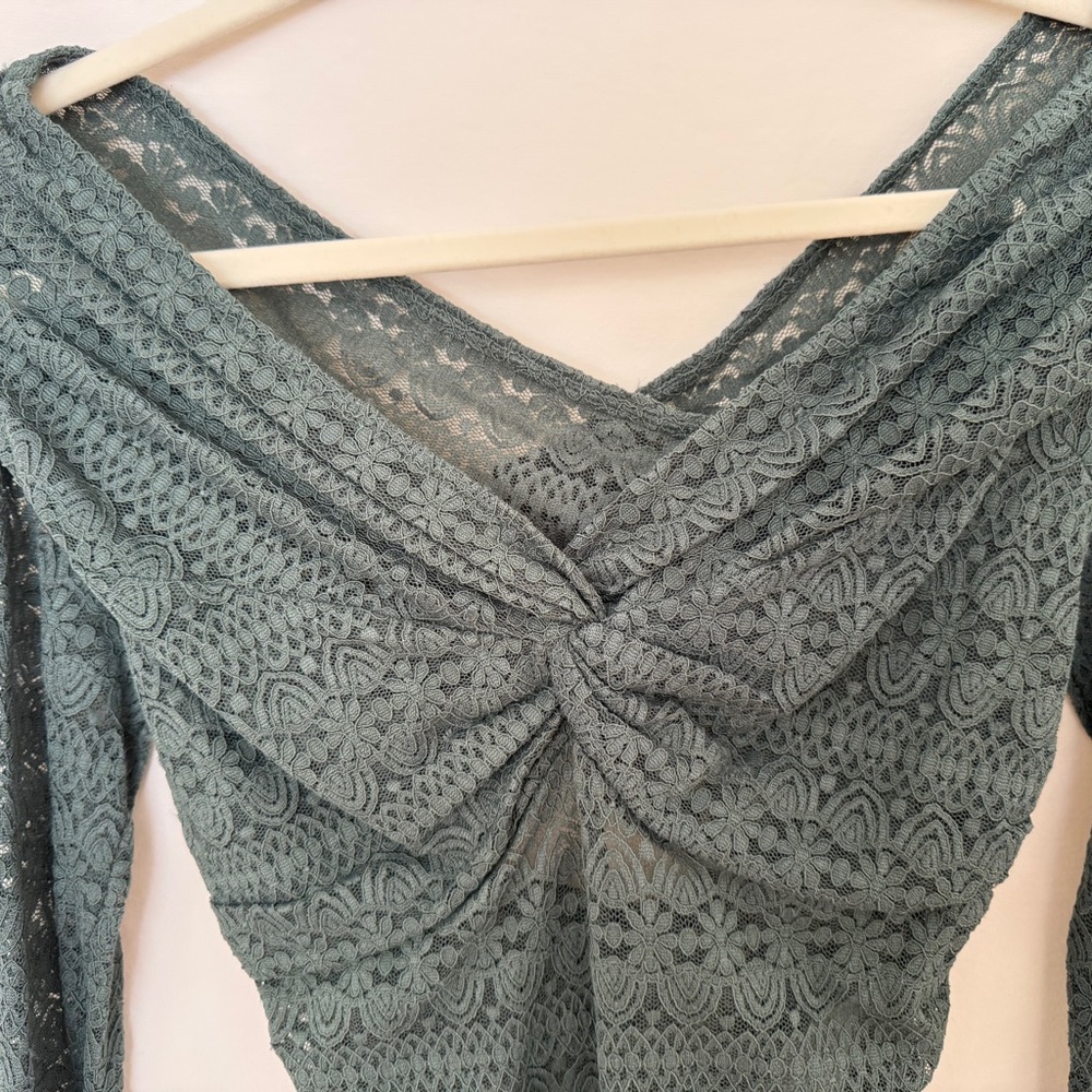 Free People Boho Lace Long Sleeve Top Ruched Bust.
